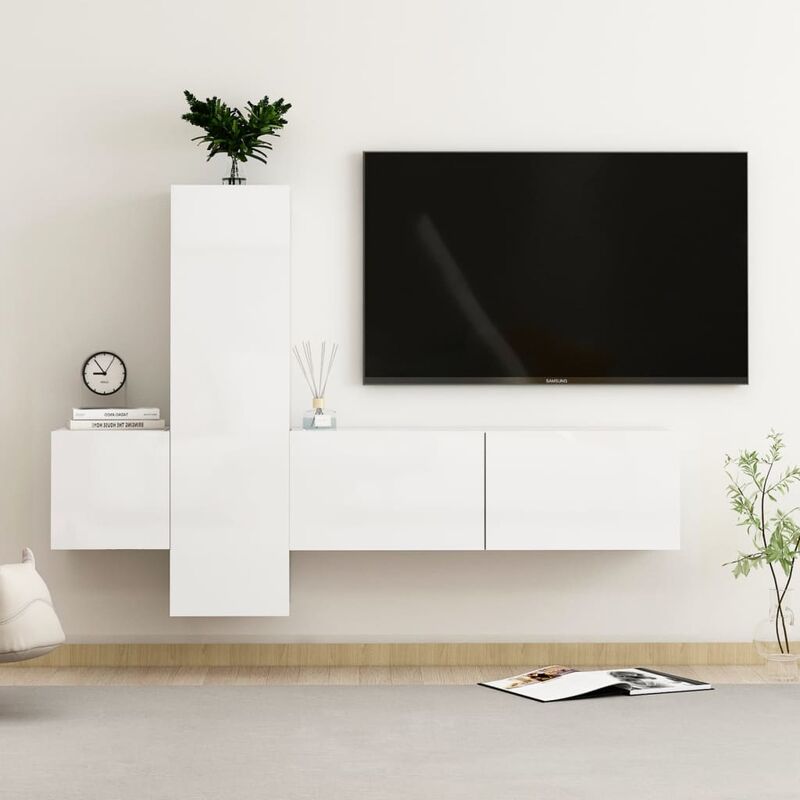 

Juego de mueble para TV de 3 piezas aglomerado blanco brillante