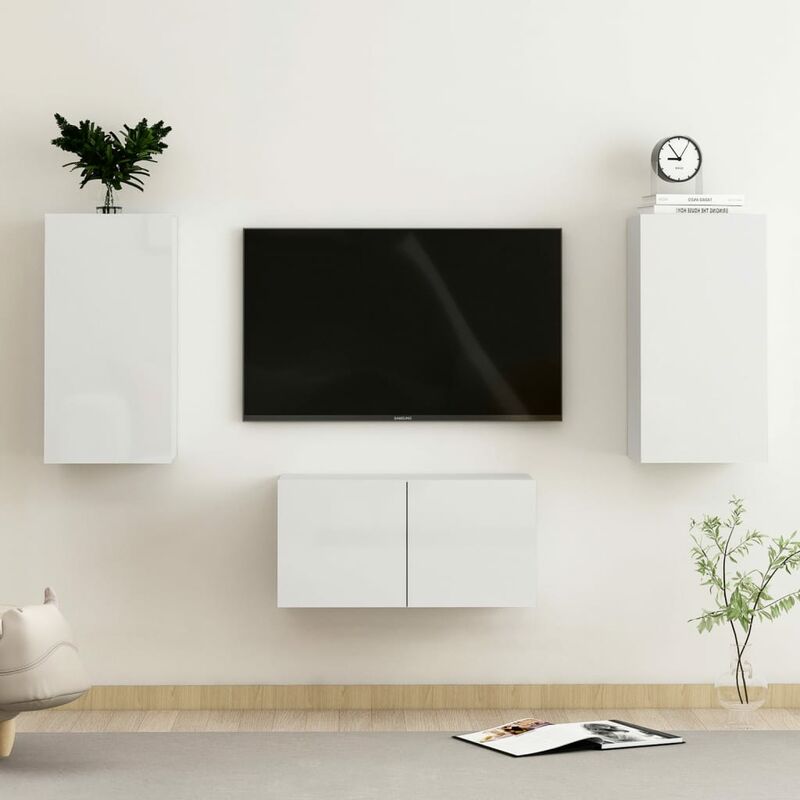 

Juego de mueble para TV de 3 piezas aglomerado blanco brillante