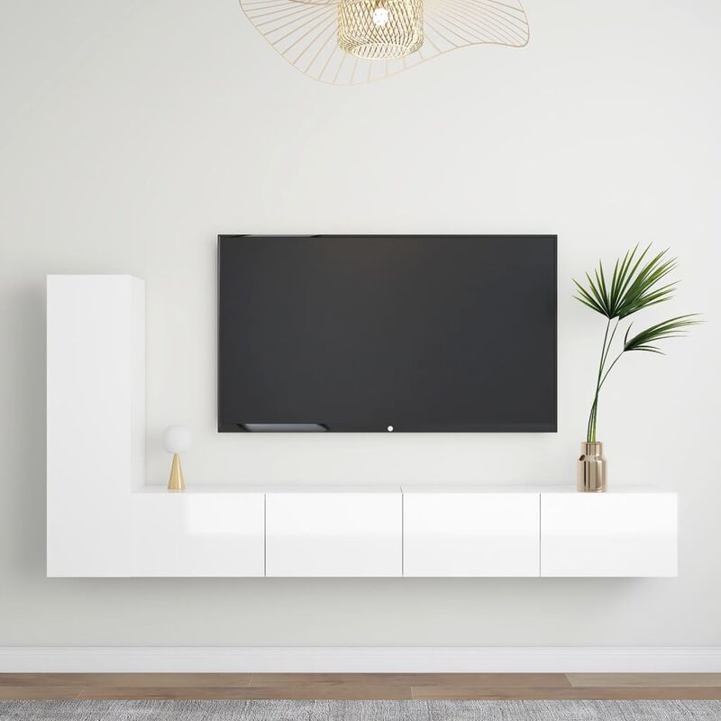 

Juego de mueble para TV de 3 piezas aglomerado blanco brillante