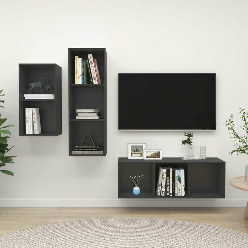 

Juego de mueble para TV de 3 piezas aglomerado gris