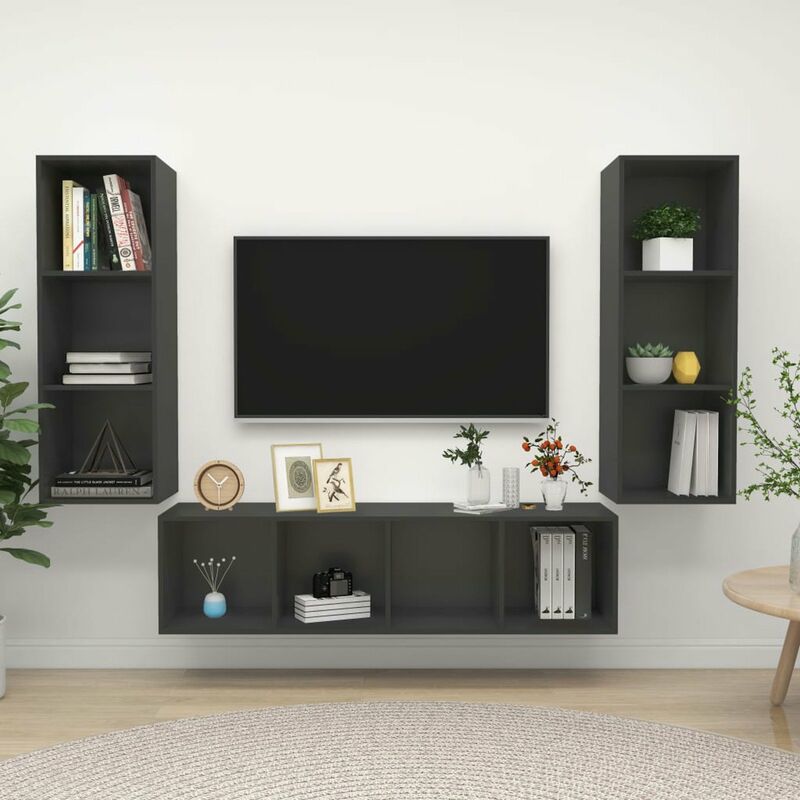 

Juego de mueble para TV de 3 piezas aglomerado gris