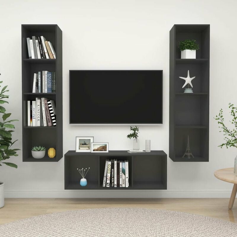 

Juego de mueble para TV de 3 piezas aglomerado gris