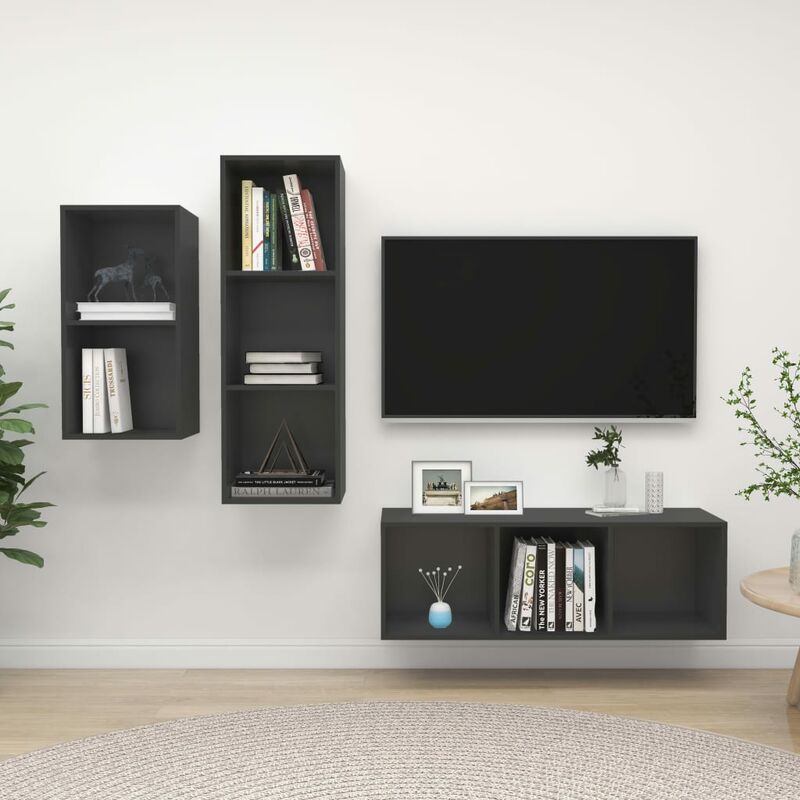 

Juego de mueble para TV de 3 piezas aglomerado gris