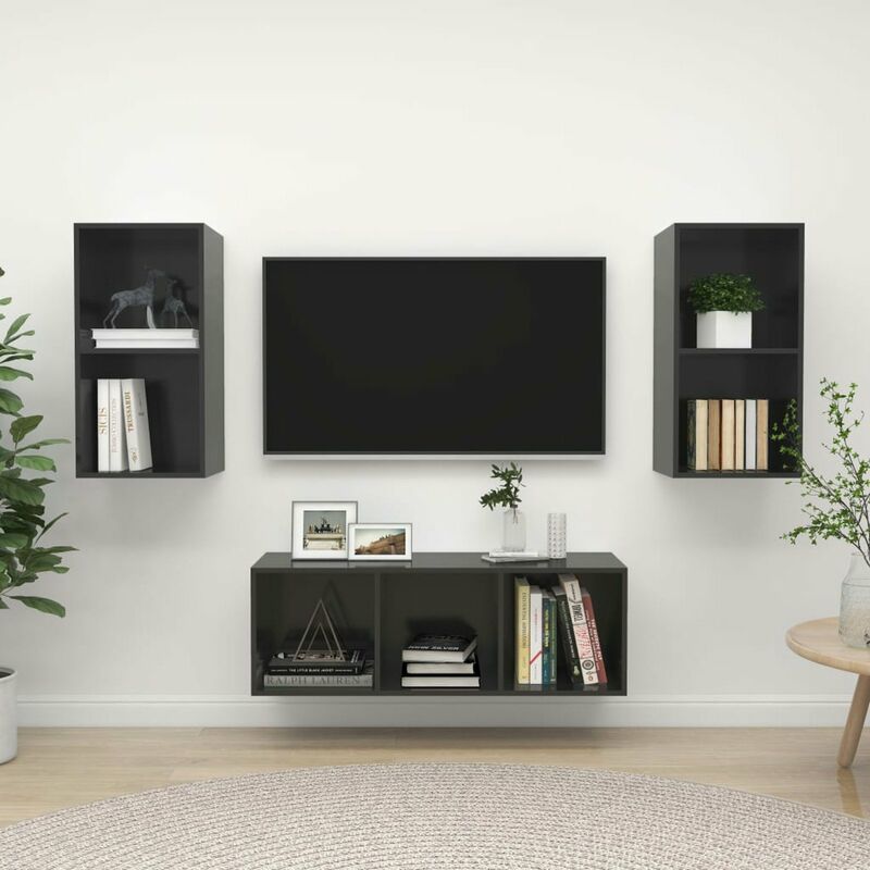 

Juego de mueble para TV de 3 piezas aglomerado gris brillante
