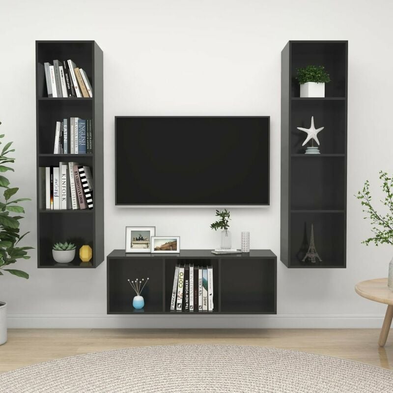 

Juego de mueble para TV de 3 piezas aglomerado gris brillante