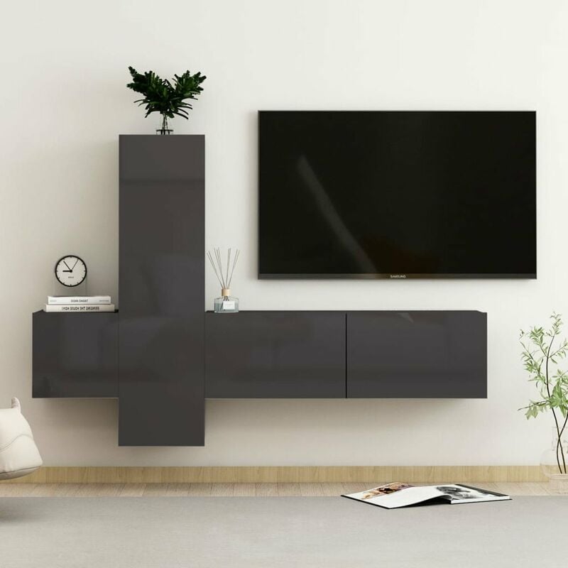 

Juego de mueble para TV de 3 piezas aglomerado gris brillante