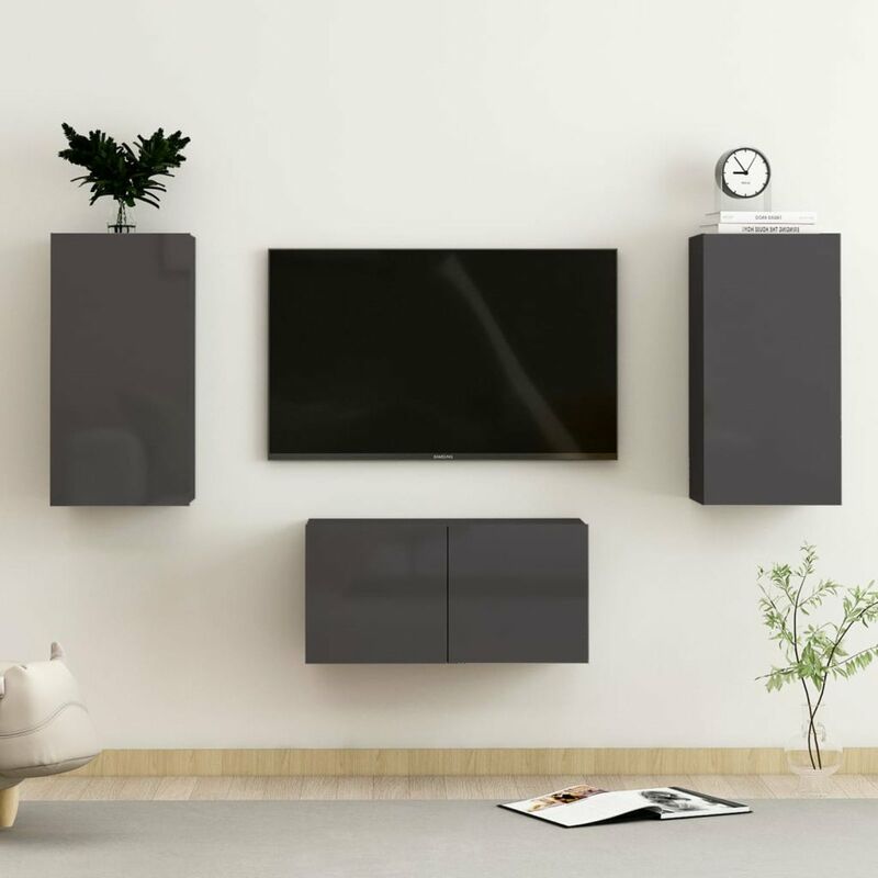 

Juego de mueble para TV de 3 piezas aglomerado gris brillante