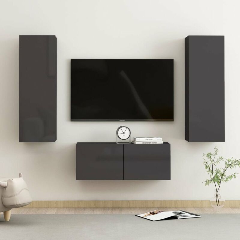 

Juego de mueble para TV de 3 piezas aglomerado gris brillante