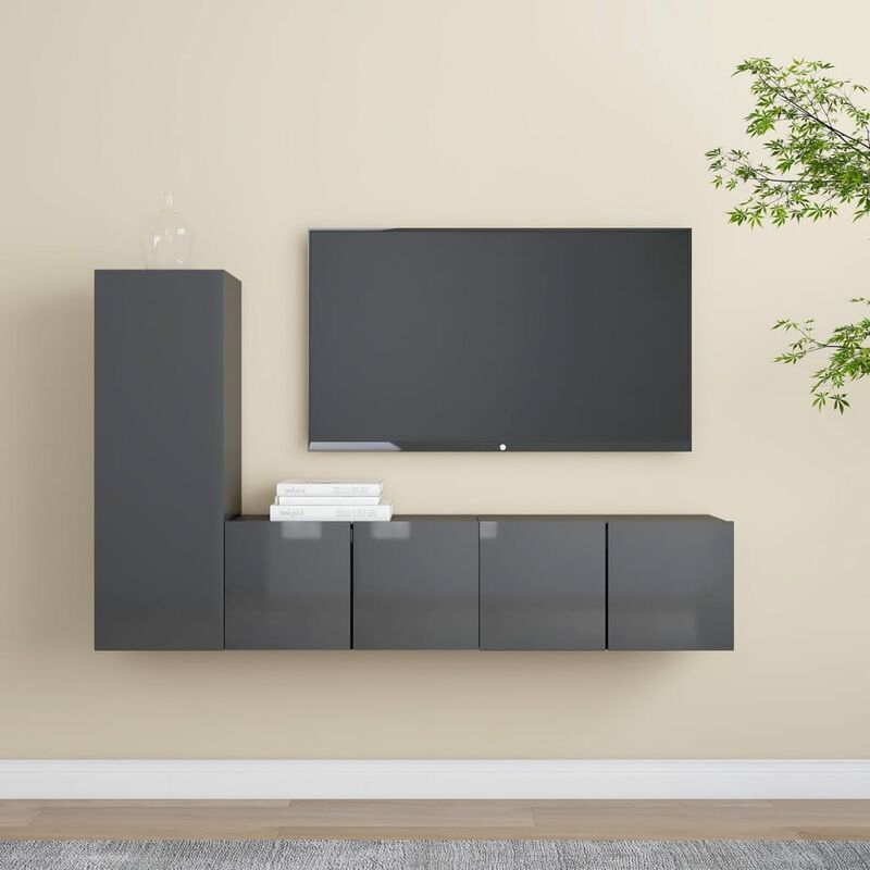 

Juego de mueble para TV de 3 piezas aglomerado gris brillante
