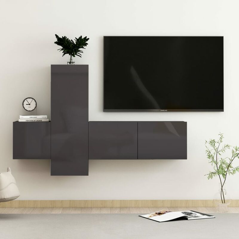 

Juego de mueble para TV de 3 piezas aglomerado gris brillante