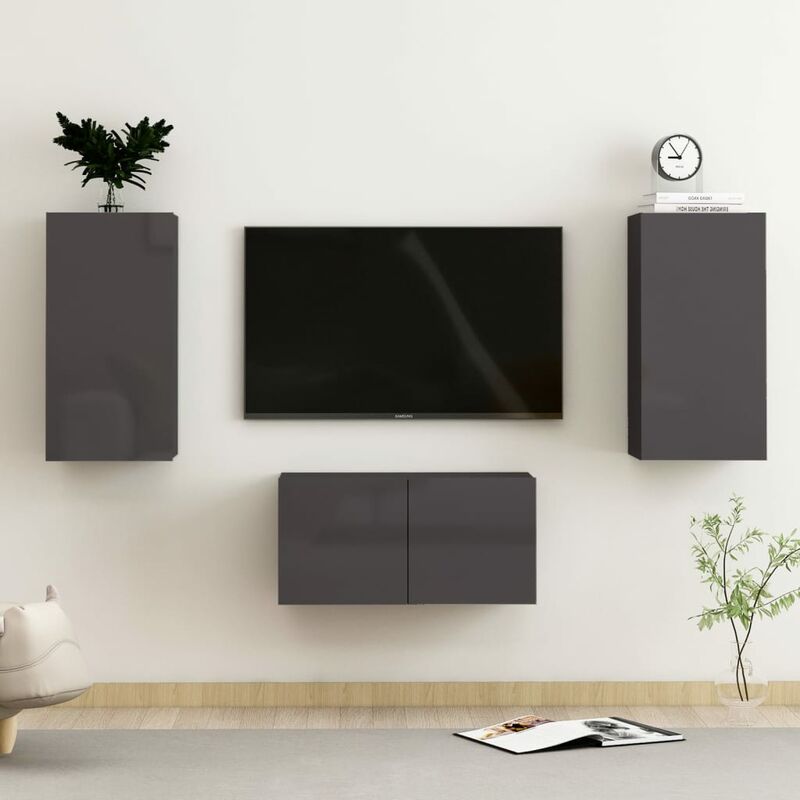 

Juego de mueble para TV de 3 piezas aglomerado gris brillante
