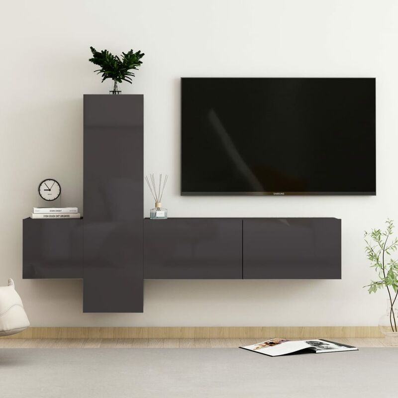 

Juego de mueble para TV de 3 piezas aglomerado gris brillante