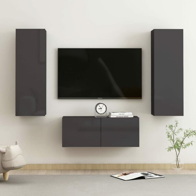 

Juego de mueble para TV de 3 piezas aglomerado gris brillante