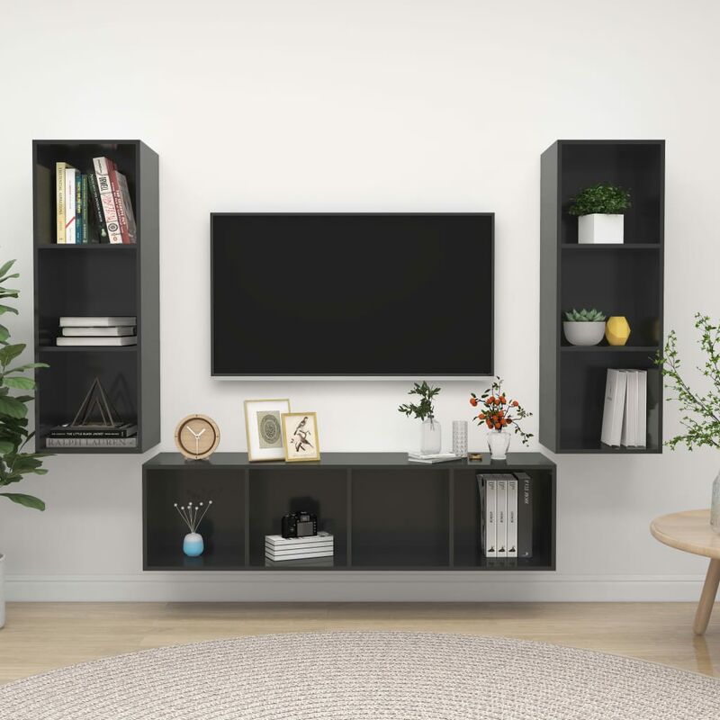 

Juego de mueble para TV de 3 piezas aglomerado gris brillante