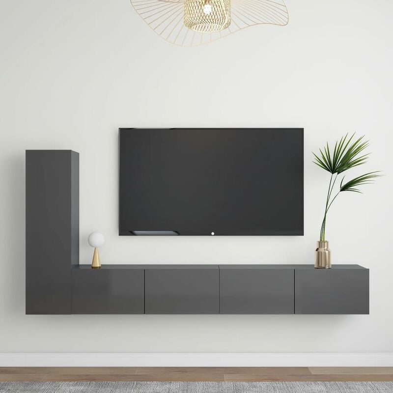 

Juego de mueble para TV de 3 piezas aglomerado gris brillante