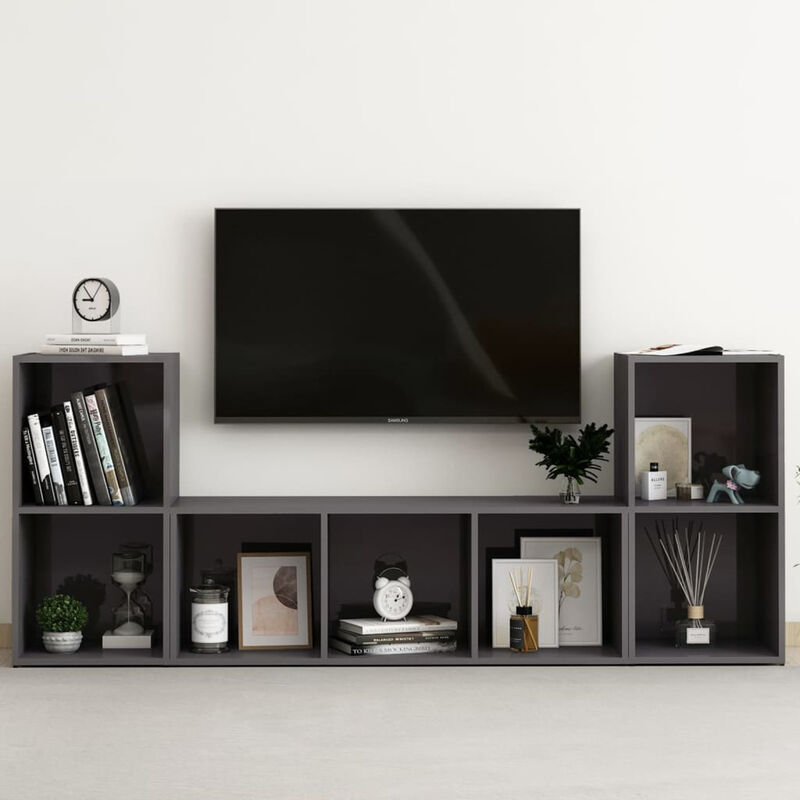 

Juego de mueble para TV de 3 piezas aglomerado gris brillante