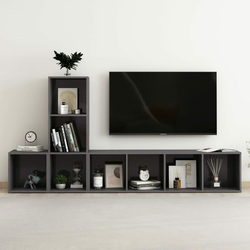 

Juego de mueble para TV de 3 piezas aglomerado gris brillante