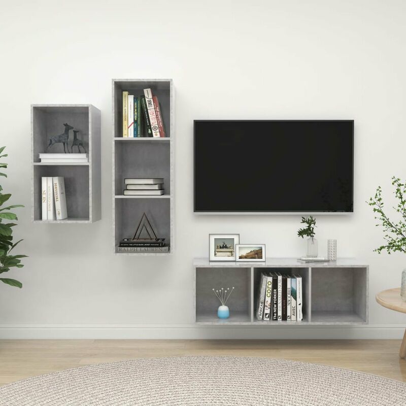 

Juego de mueble para TV de 3 piezas aglomerado gris hormigon