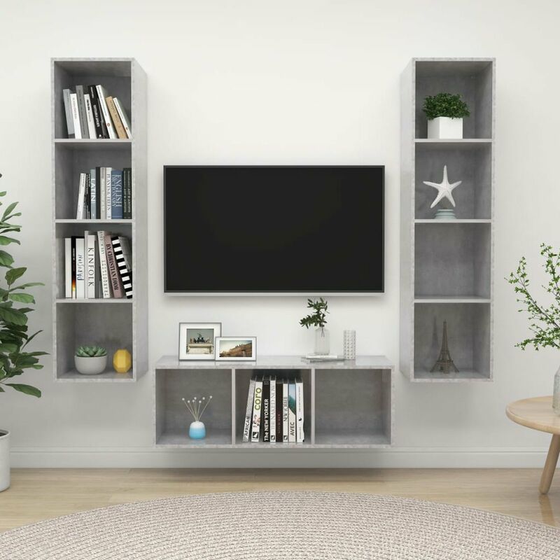 

Juego de mueble para TV de 3 piezas aglomerado gris hormigon