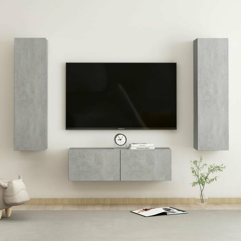 

Juego de mueble para TV de 3 piezas aglomerado gris hormigon