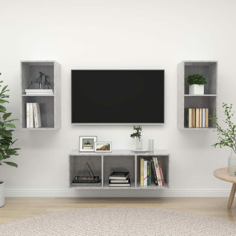 

Juego de mueble para TV de 3 piezas aglomerado gris hormigon