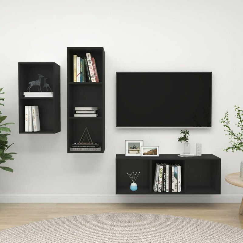 

Juego de mueble para TV de 3 piezas aglomerado negro