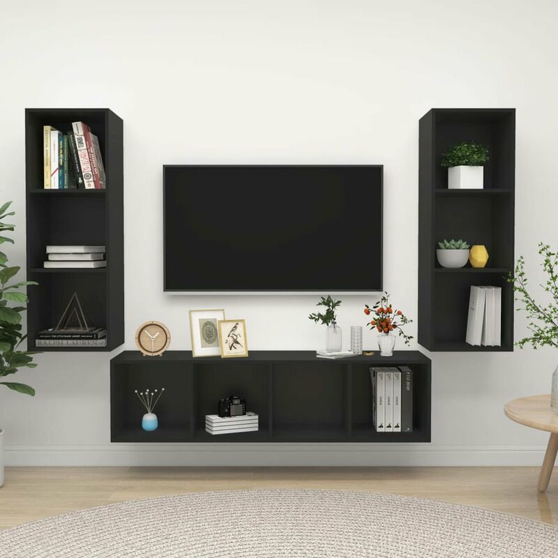 

Juego de mueble para TV de 3 piezas aglomerado negro