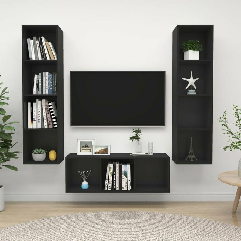 

Juego de mueble para TV de 3 piezas aglomerado negro