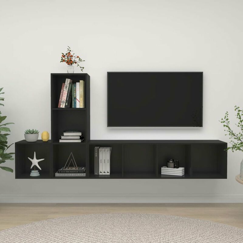 

Juego de mueble para TV de 3 piezas aglomerado negro