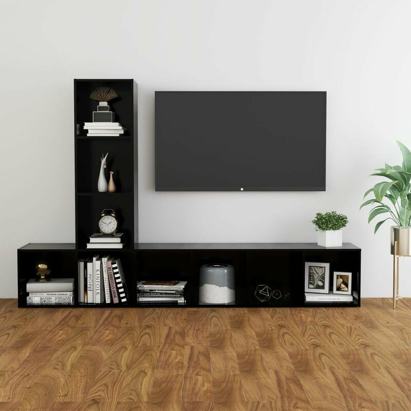 

Juego de mueble para TV de 3 piezas aglomerado negro