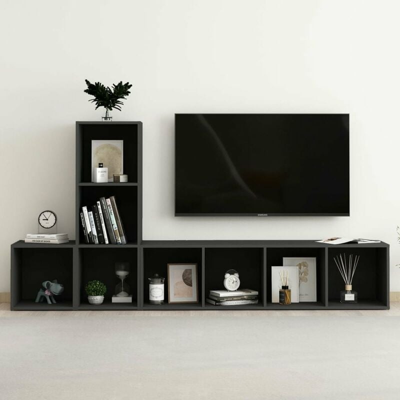 

Juego de mueble para TV de 3 piezas aglomerado negro