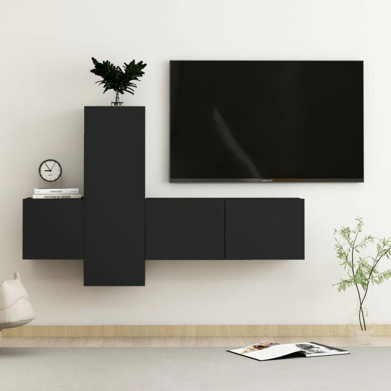 

Juego de mueble para TV de 3 piezas aglomerado negro
