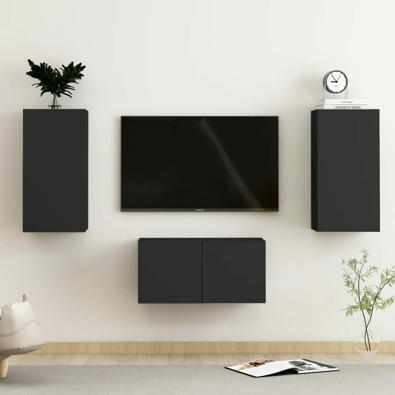 

Juego de mueble para TV de 3 piezas aglomerado negro