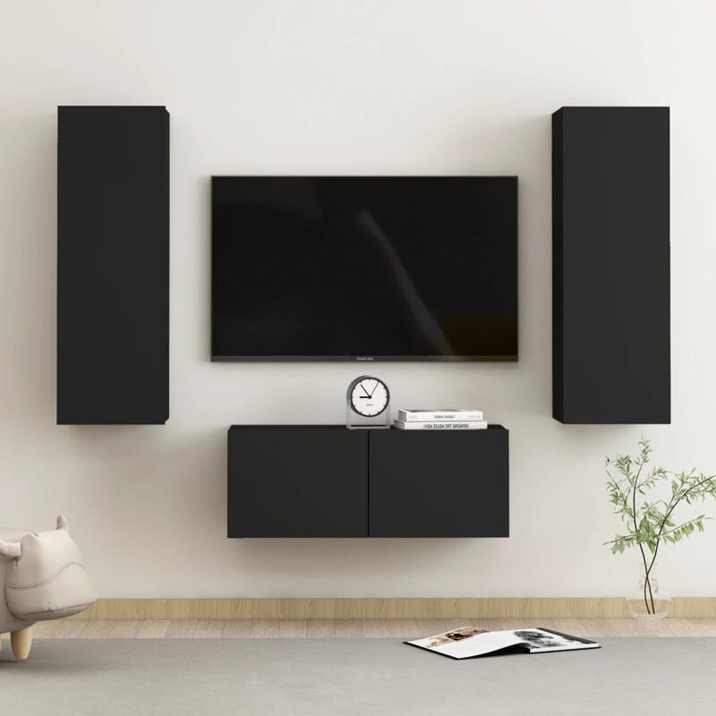 

Juego de mueble para TV de 3 piezas aglomerado negro