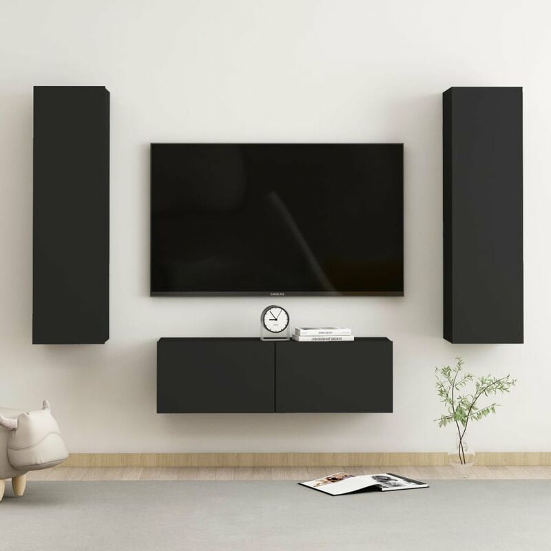 

Juego de mueble para TV de 3 piezas aglomerado negro