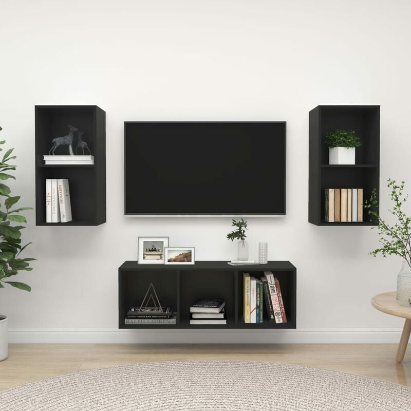 

Juego de mueble para TV de 3 piezas aglomerado negro