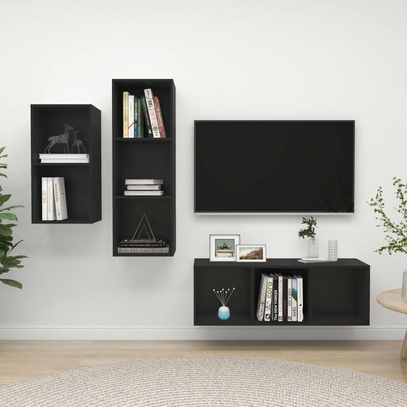 

Juego de mueble para TV de 3 piezas aglomerado negro