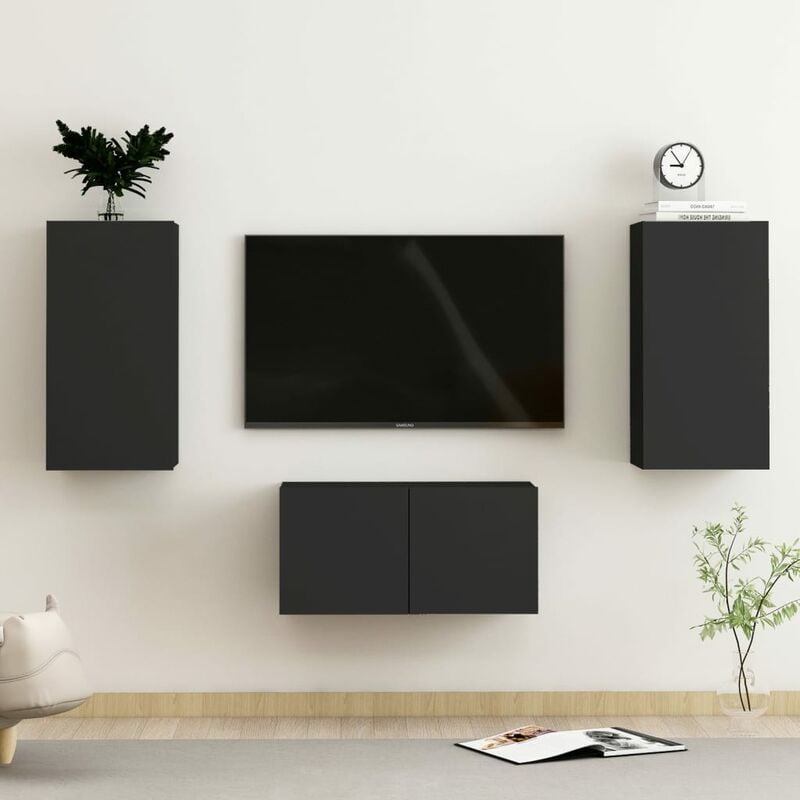 

Juego de mueble para TV de 3 piezas aglomerado negro