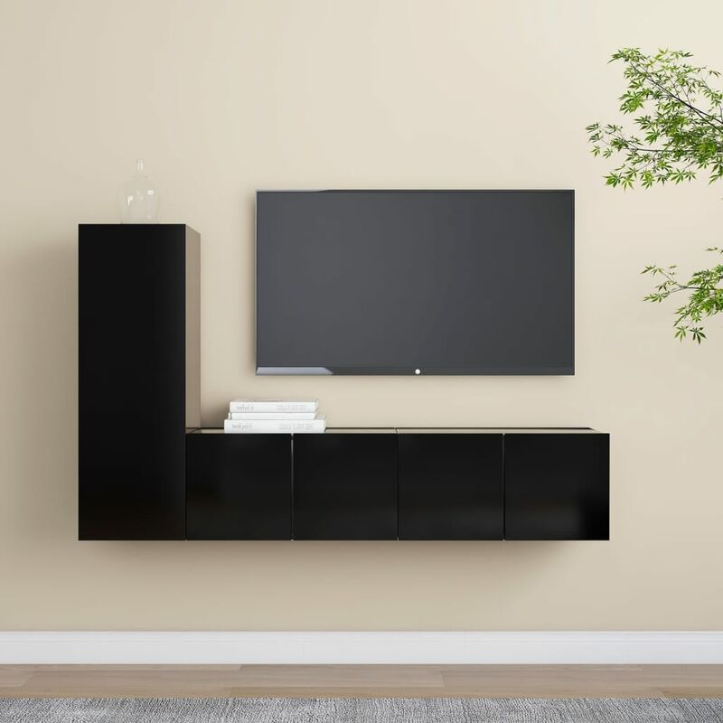 

Juego de mueble para TV de 3 piezas aglomerado negro