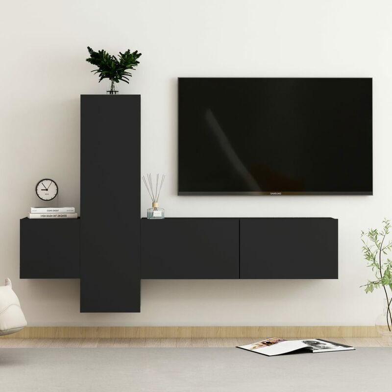 

Juego de mueble para TV de 3 piezas aglomerado negro
