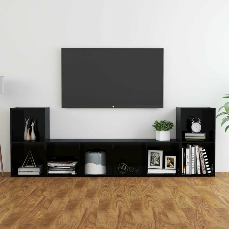 

Juego de mueble para TV de 3 piezas aglomerado negro brillante