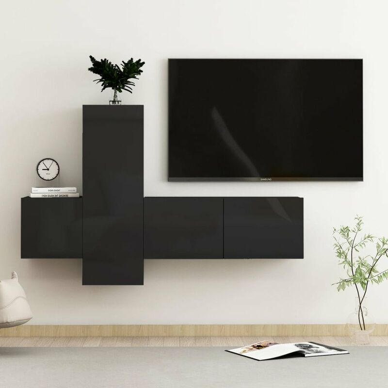

Juego de mueble para TV de 3 piezas aglomerado negro brillante