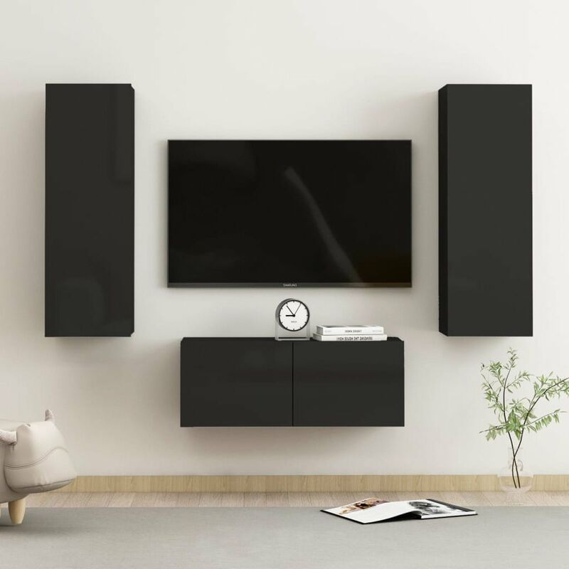 

Juego de mueble para TV de 3 piezas aglomerado negro brillante