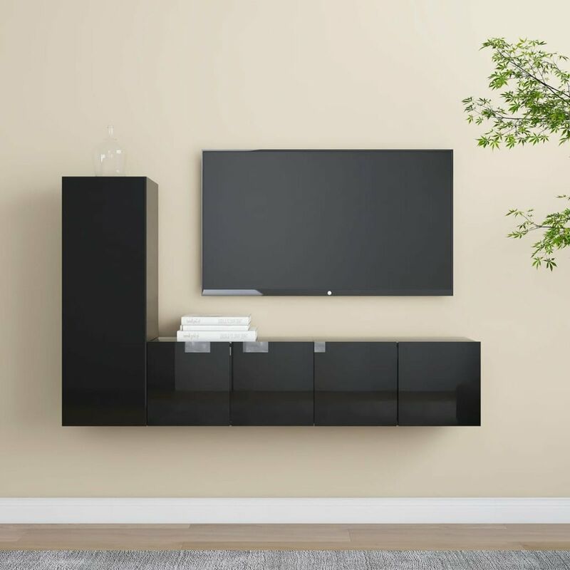 

Juego de mueble para TV de 3 piezas aglomerado negro brillante