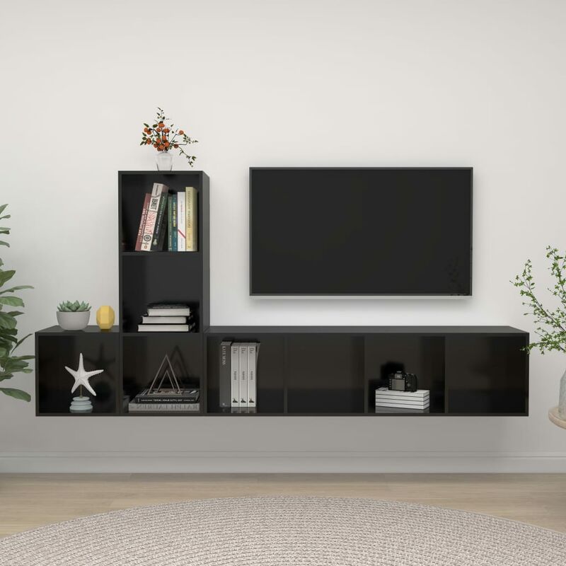 

Juego de mueble para TV de 3 piezas aglomerado negro brillante