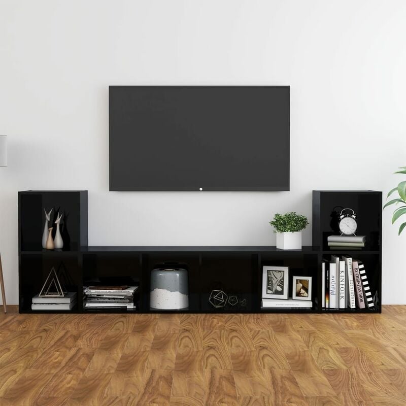 

Juego de mueble para TV de 3 piezas aglomerado negro brillante