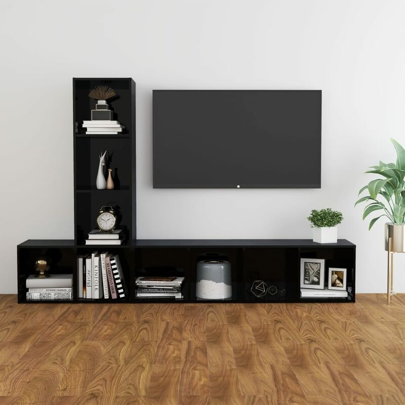 

Juego de mueble para TV de 3 piezas aglomerado negro brillante