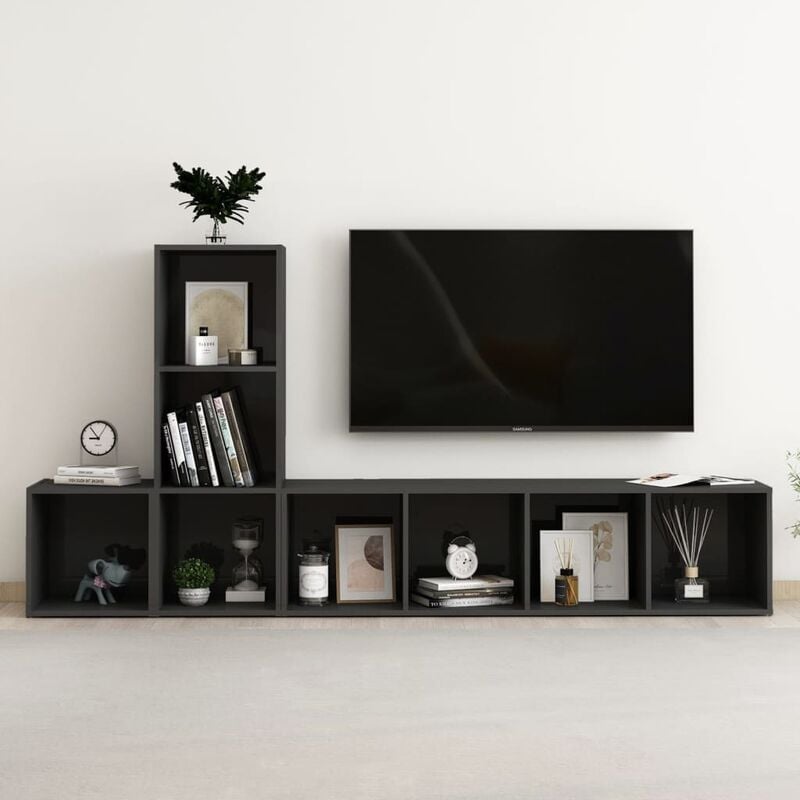 

Juego de mueble para TV de 3 piezas aglomerado negro brillante