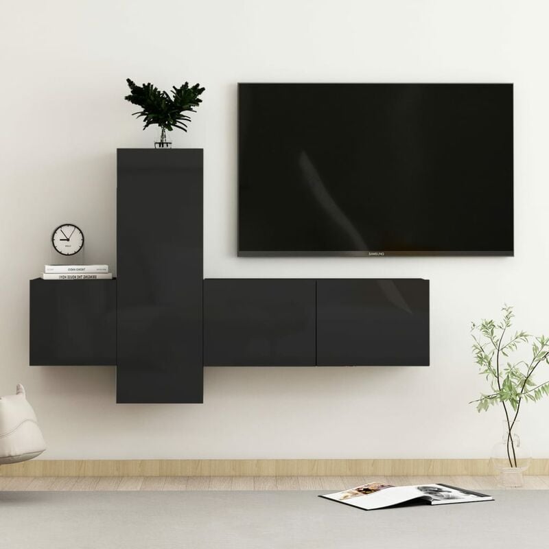 

Juego de mueble para TV de 3 piezas aglomerado negro brillante