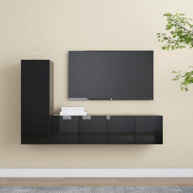 

Juego de mueble para TV de 3 piezas aglomerado negro brillante